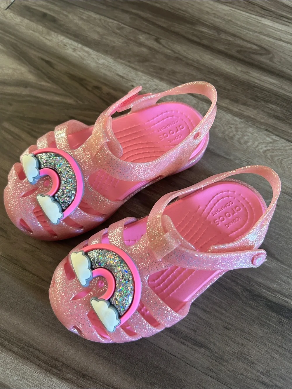 CROCS Pink Glitter Kids' Sandals with Rainbow Charm